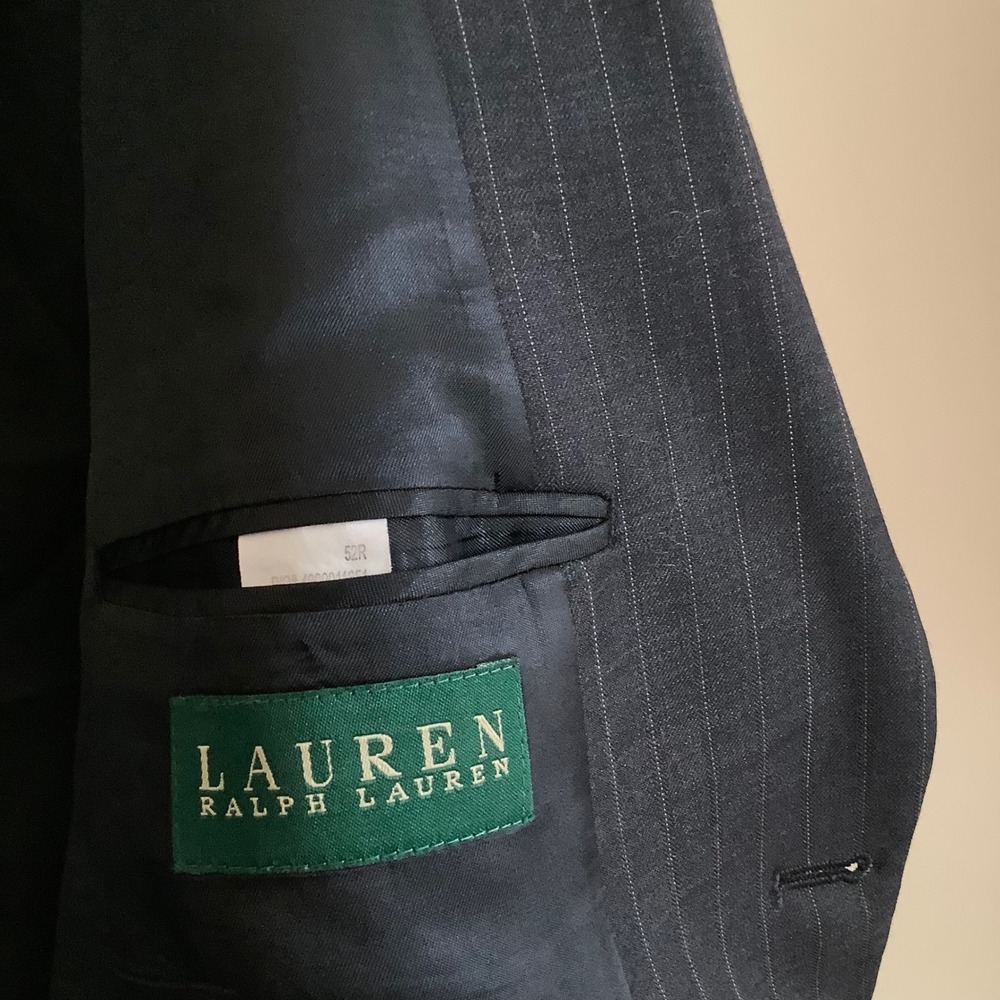 Lauren Ralph Lauren Mens Navy Blue Pinstripe Two Button Blazer Suit Jacket 52R